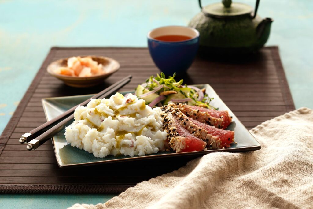 Wasabi Mashed Potatoes with asian inspired meal