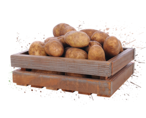 Raw Potatoes in a wooden crate