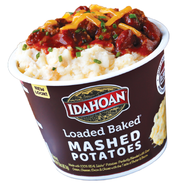 Idahoan Loaded Baked Mashed Potatoes Cups with Chili & Cheese