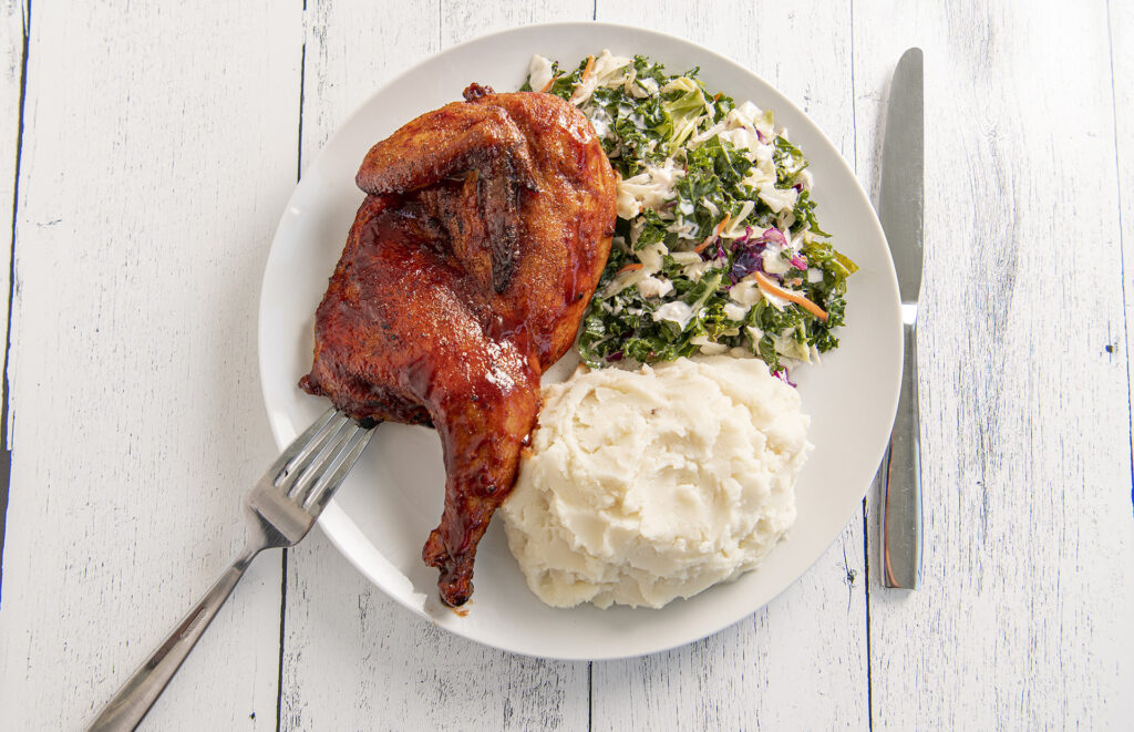 BBQ Chicken Kale Salad and Idahoan Buttery Homestyle Mashed Potatoes