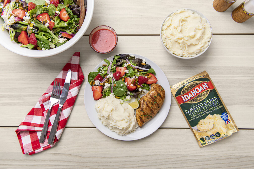 BBQ Chicken Kale Salad and Idahoan Buttery Homestyle Mashed Potatoes